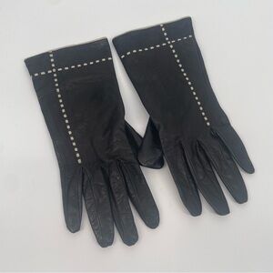 Vintage Luxurious Black Portolano Leather Gloves With Contrast White Stitching